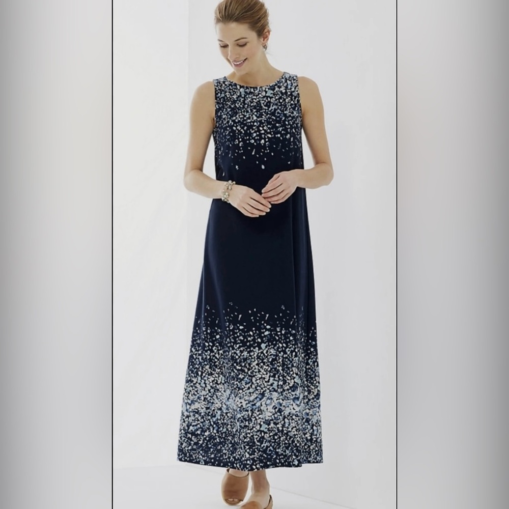 PureJill Cotton Modal Maxi Confetti Navy Tank Top Relaxed Fit Crewneck Dress